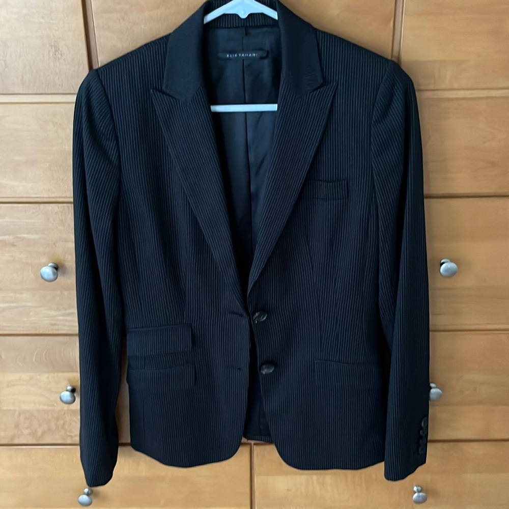 Size 2 Elie Tahari blazer. Black with white pin stripes.